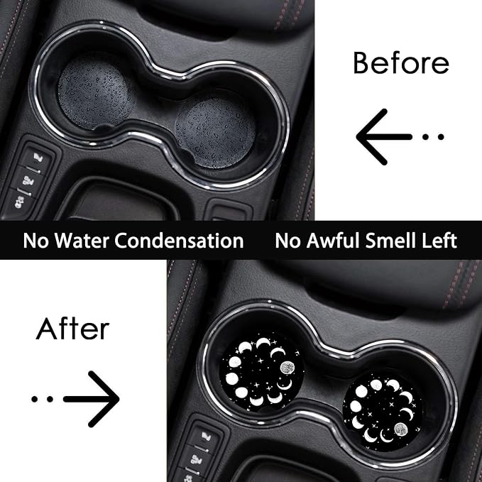 2 Pack Sky Moon Star Car Cup Holder Coasters Universal Neoprene Coasters | 2.75" Universal Size Anti Slip Rubber Mat, Auto Cup Holder Accessories for SUV Truck, Sky Moon Star Gifts for Women Men Mom