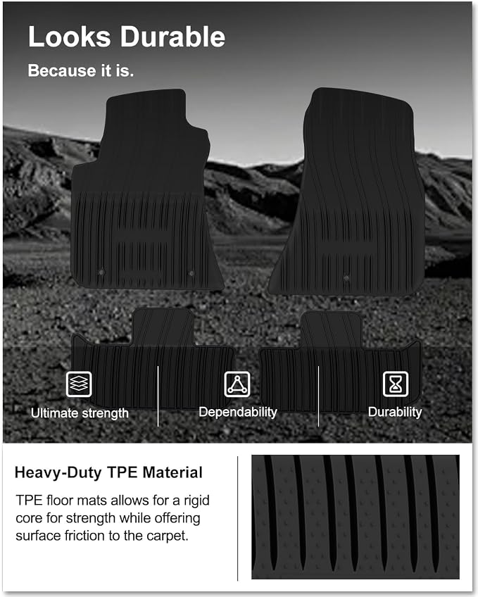 Kiwi Master Floor Mats for 2011-2023 Dodge Challenger RWD | OEM Replacement 82212545, Custom Fit All Weather Car Mats, Heavy Duty TPE Floor Liners, Front & Rear 2 Row Set, Black