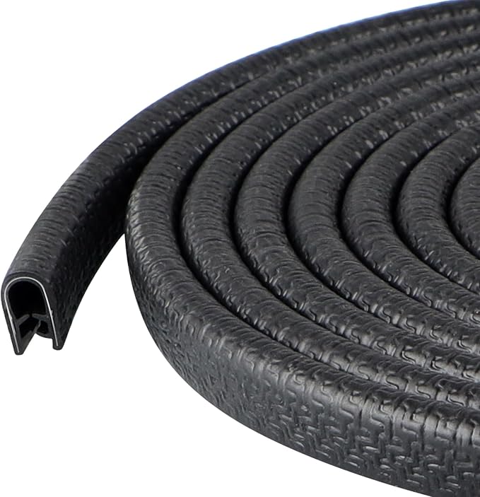 Rubber Edge Trim Guard 10ft/3m, Adhesive Free Door Edge Protector, U Shape Edge Seal Strip with Embedded Metal Clips Fits 3/64" to 1/8" Thick Edges (Black)