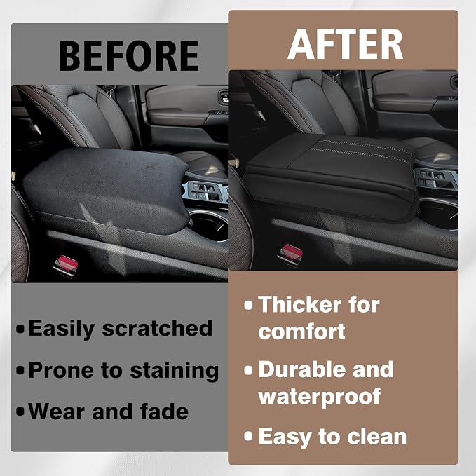 Muslogy Center Console Armrest Cover Fit for Honda Pilot 2023-2026, 2024-2026 Ridgeline/Passport Accessories, Comfort Armrest Pad Console Lid Cushion Vegan Leather 1-Inch Extra Thick