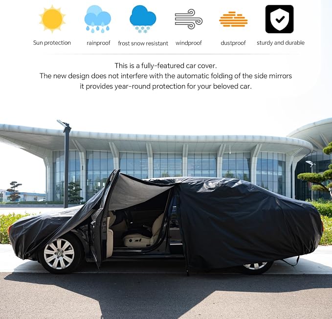 Car Cover Waterproof All Weather,Car Covers for Automobiles with Driver Door Zipper,Outdoor Car Cover Rain,Snow and UV Protection with Waterproof Adhesive Strip, Fit Sedan-Length 187" to192