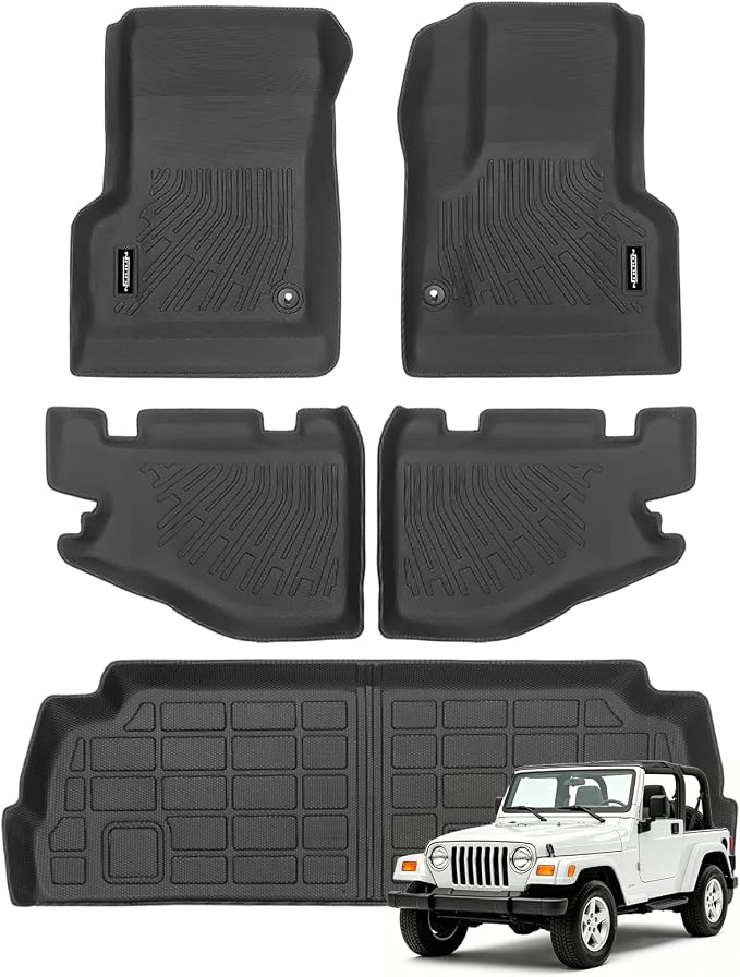 Custom Fit Floor Mats for Jeep Wrangler TJ 1997-2006, All Weather TPE Floor Liners, Odorless Full Set Interior Accessories