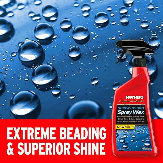 Mothers California Gold Super-Hydro Spray Wax, 24 oz. (05724) | Just Waxed Brilliance & Beading, Cleans, Shines & Protects in 1-Step, Use Dry or Wet, Drying Aid, Existing Wax or Coating