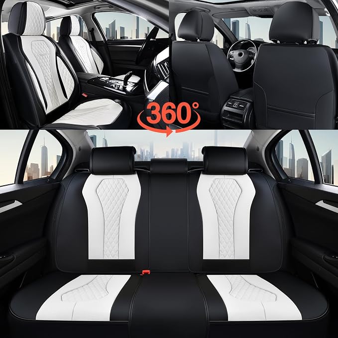 Coverado Seat Covers 2 Pack, Car Seat Covers Front Seats, White Car Seat Cover, Waterproof Car Seat Covers, Car Seat Cushion, Front Leather Seat Protector Fit for Most Cars