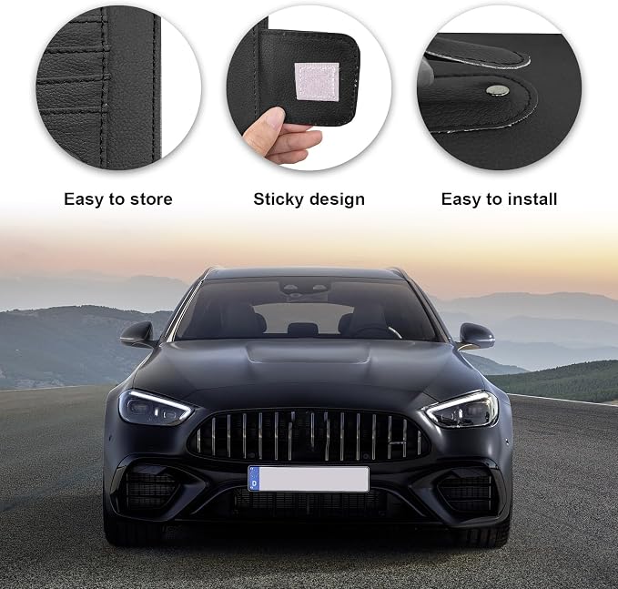 Dickno 2PCS Small Leather Car Sun Visor Organizer, Multifunctional Auto Visor Document Holder with Sunglasses Clip, Universal Car Interior Organizer for Drving License, Card, Pen (Black)