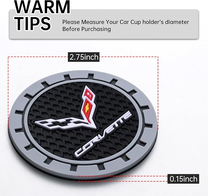 Car Cup Coaster, 2PCS Universal Non-Slip Cup Holders, Compatible with Corvette Series Car Cup Holder Coasters，Car Drink Coaster Holder Accessory, Black