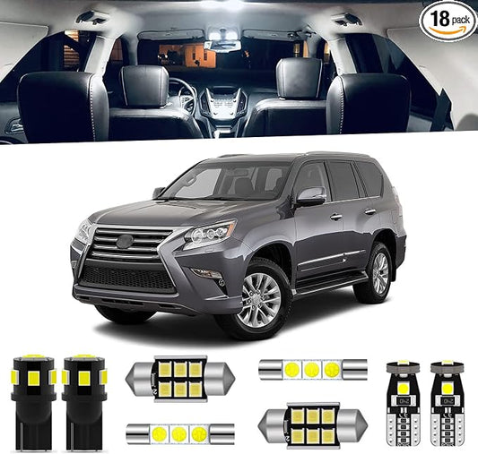 18-Pieces GX460 LED Interior Light Kit Package Compatible with Lexus GX460 2010 2011 2012 2013 2014 2015 2016 2017 2018 2019 2020 Interior LED Lighting Package + Back Up Lights, Install Tool