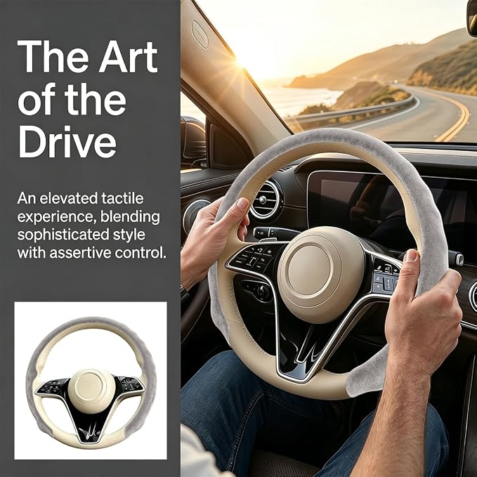 Mandark Car Steering Wheel Cover, Suede Sport Vehicle Steer Wheel Protector Fitting 15 Inch, Non-Slip Comfortable Automotive Interior Decoration Accessories, Universal Fit (Beige Gray)