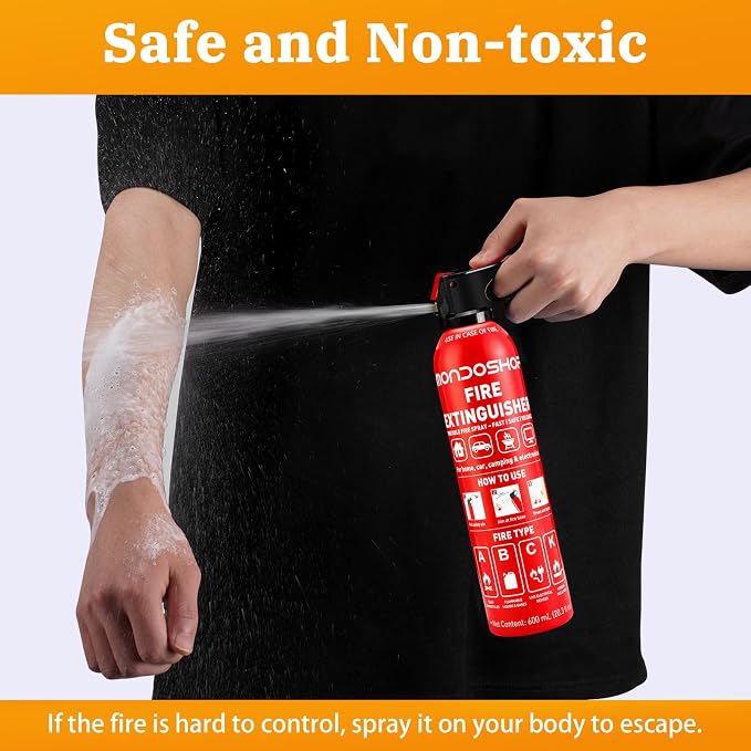 Mondoshop Portable Small Fire Extinguisher for Home and Car (600ML, 2Pack) | UL-Certified, Water-Based for A/B/C/K Fires, Non-Toxic, Eco-Friendly, Wall Mount, for vehicle, RV, Camping, Boat & Kitchen
