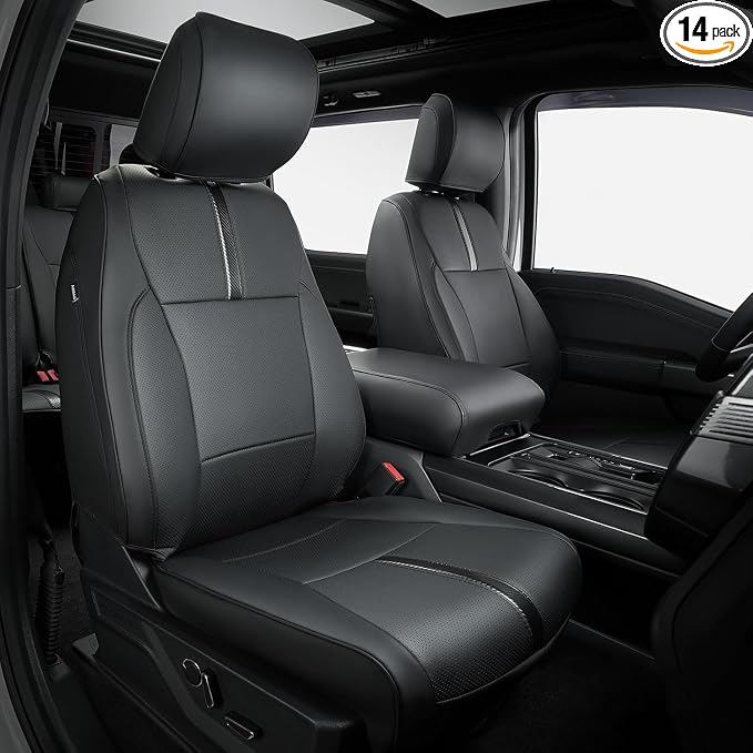 Super Cover® for Ford F150 Seat Covers 2015-2024 2025 2026 Full Set, for F-150 XL/XLT Leather Truck Seat Cover, for F150 Accessories 2016 2017 2018 2019 2020 2021 2022 2023, Only for Bucket Seat