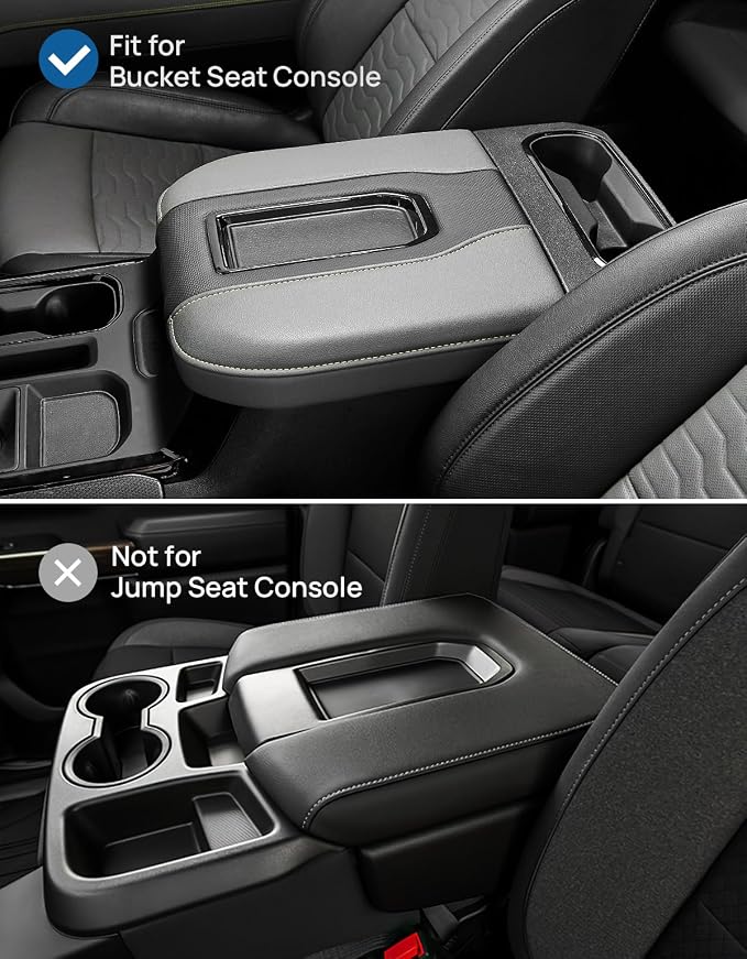 JOYTUTUS Center Console Cover Compatible with Silverado Sierra 2019-2025 2026, Leather Arm Rest Armrest Cover for Car, Middle Console Cover Lid, Car Arm Rest Covers Cushion Pad, Car Black Accessories