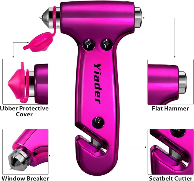 Window Breaker, 3-in-1 Emergency Escape Tool with seat Belt Cutter and Glass Breaker, Safety Emergency Car Escape Tool for Car, Electroplating Pink