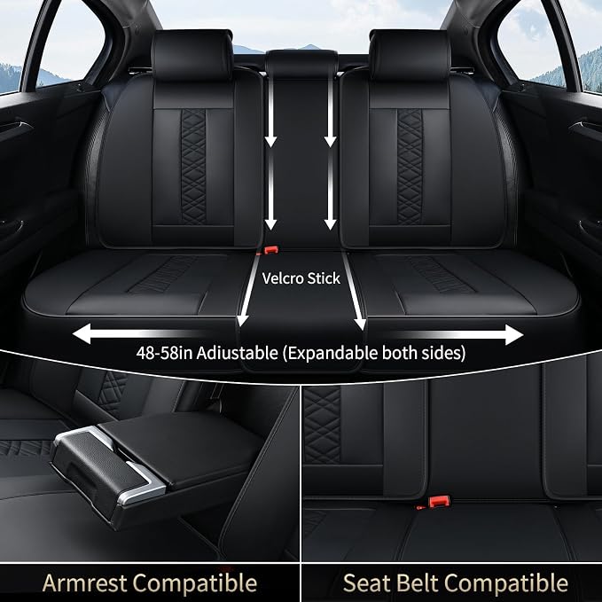 FLORICH Seat Covers, Atomutive Car Seat Covers Full Sets, Waterproof Seat Cover for Cars, Luxury Leather Universal Seat Cover Accessories Fit for Most Cars SUV Truck Sedans(Black)