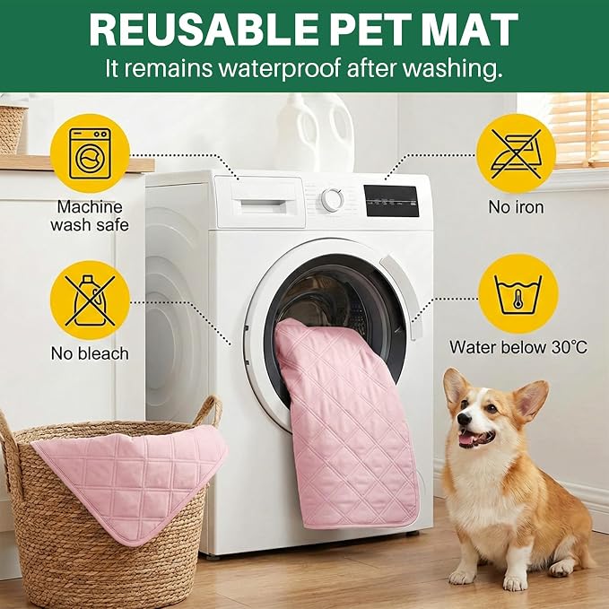 2 Pack Waterproof Chair Pads for Incontinence - Waterproof Seat Protector Pads 22" X 21", Resuable Washable Non-Slip Absorbent Chair Seat - Absorbent for Bed, Seat, Car, Wheelchair & Recliner（Pink）
