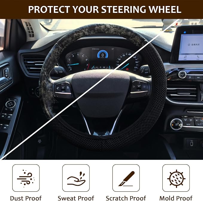 Accmor Car Steering Wheel Cover, Elastic Stretch Auto Wheel Cover, Vehicle Wheel Protector Car Accessories for Men Women, Universal Fit 14 1/2 inch to 15 inch, Microfiber Breathable Ice Silk