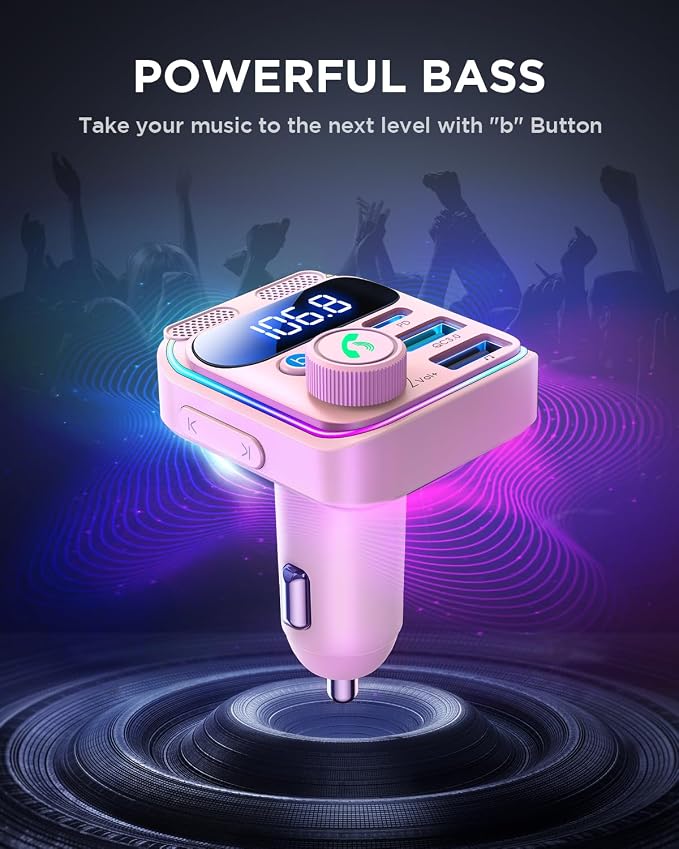 JOYROOM 81W Bluetooth 6.0 Car Adapter FM Transmitter [Next-Gen Stable] Bluetooth Cigarette Lighter Adapter [PD45W&QC36W] Fast Charging Dual Mics HiFi Bass Radio Hands-Free Calling Support USB Drive