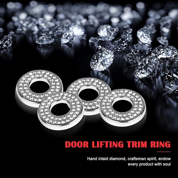 4 Pack Bling Car Inner Door Lock Covers, Rhinestones Pull Rod Bolt Decoration Stickers, Bling Car Accessories for Women, Compatible with Mercedes-Benz A/B/C/D/E Class (White)