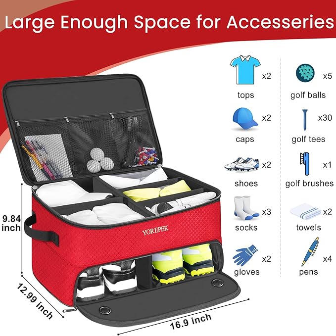 YOREPEK Golf Gifts for Men, 2 Layer Golf Trunk Organizer for 2 Pair Shoes | Waterproof Car Trunk Locker with Separate Ventilated Compartment for Balls, Tees, Clothes, Gloves, Birthday Gifts for Golfers