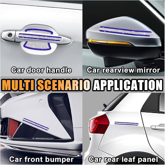 JOYCOURT 10PCS Bling Car Door Handle Anti-Scratch Sticker, Blue&White | Universal Car Door Handle Cup Protective Cover, Adhesive Door Bowl Sticker, Shiny Rhinestone Auto Decor Accessories for Women
