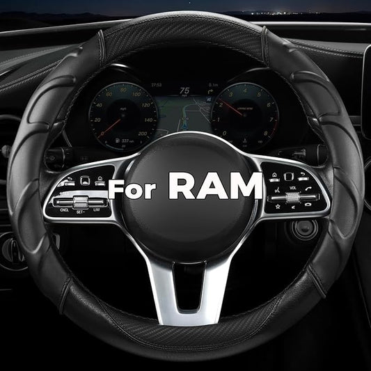 West Llama Customized Auto Car Steering Wheel Cover for Dodge RAM 1500 2500 3500, 15.5-16 inch(Black+Gray-Large Size)