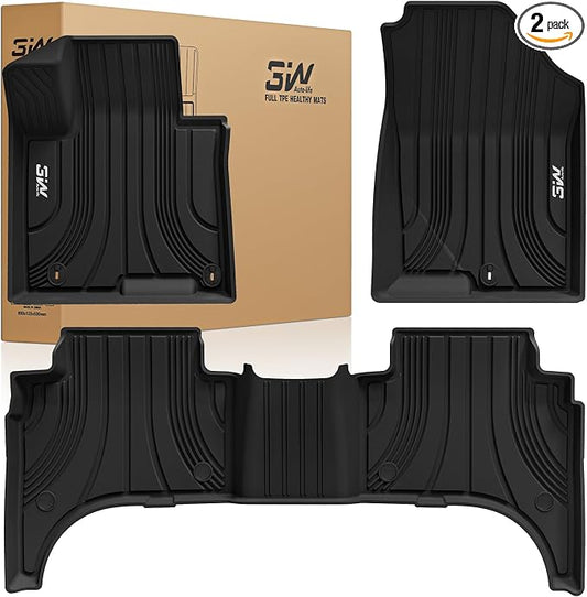 3W Floor Mats Custom for Hyundai Santa Cruz Pickup 2022-2026 All Weather Protection TPE Heavy Duty Non-Slip Automotive Floor Liners Fits 1st & 2nd Row Full Set Accessories, Black