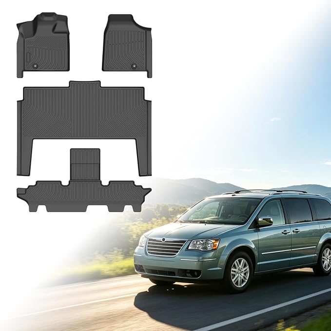 Floor Mats for Chrysler Town & Country (ONLY Stow'n Go) 2008-2016 | for Dodge Grand Caravan 2008-2021, Town & Country Floor Mats,TPE Non-Slip Summer Winter, 1st & 2nd & 3rd Row