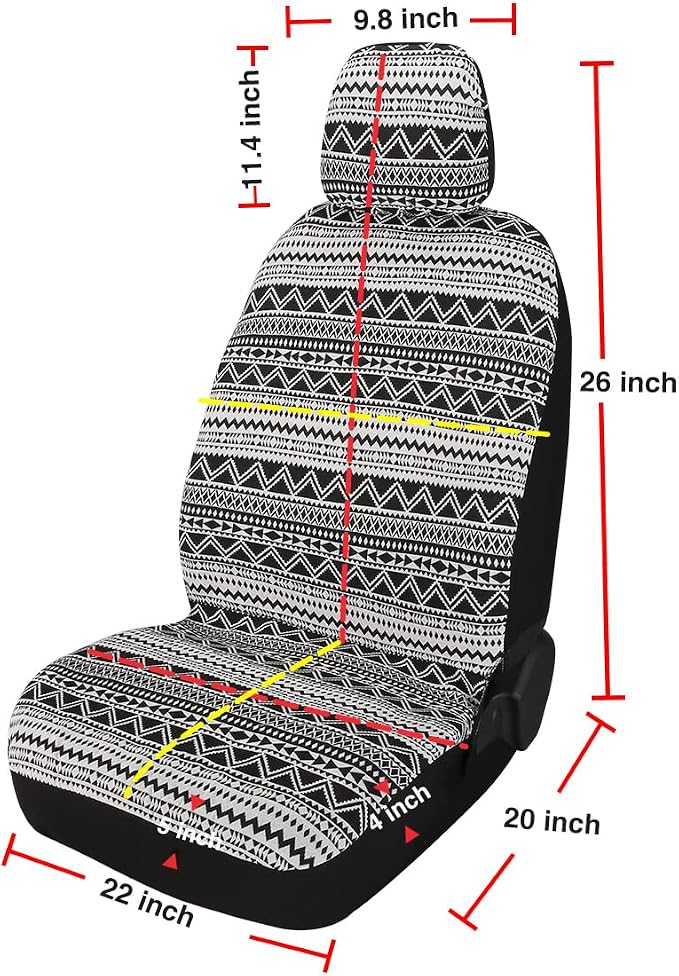 Baja Saddle Blanket Car Seat Covers 9PCS Full Set, Breathable and Washable Striped Woven Automotive Vehicle Seat Cover, Universal Boho Seat Cover for Sedan, SUV, Truck, Airbag Compatible