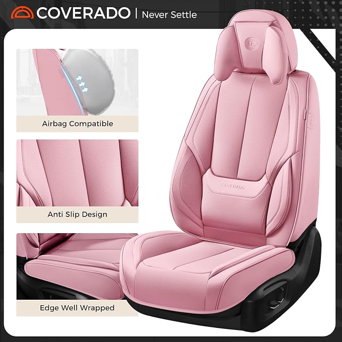 Coverado Car Seat Covers, Seat Covers for Cars, Waterproof Leather Auto Seat Protectors, Leather Car Seat Cushion, Car Interiors Accessories Universal Fit for Most Cars