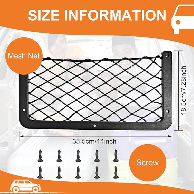 Frienda 2 Pcs Boat Storage Net Bag, ABS Plastic Car Framed Mesh Net Holder, Phone & Cargo Organizer with Screws for Auto, Rv, Boat, Pontoon, Truck Pocket Storage (14 x 7.3 Inch)