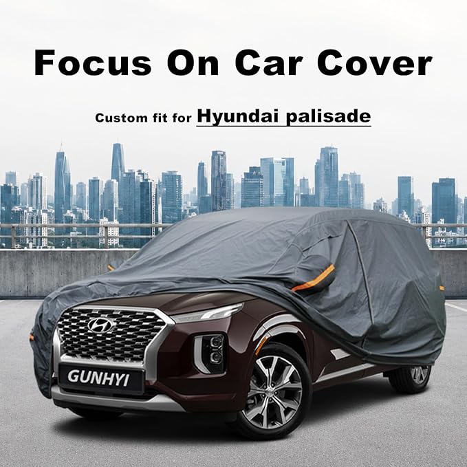GUNHYI Premium Car Cover Custom Fit Hyundai Palisade, 16 Layers Heavy Duty Car Cover Waterproof All Weather with Zipper Door for Sun Rain Snow Dust Uv Protection