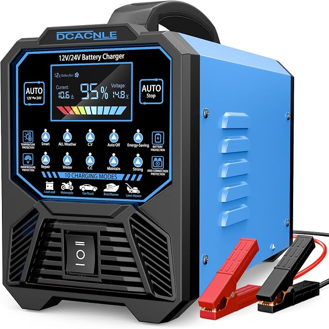 DCACNLE 12V/24V 0-15A Car Battery Charger Heavy Duty,Automatic Maintainer | Smart Trickle Charger,Desulfator with Overcharge Protection & Auto Shutoffs,Suitable for Various Vehicles&Lead Acid Batteries