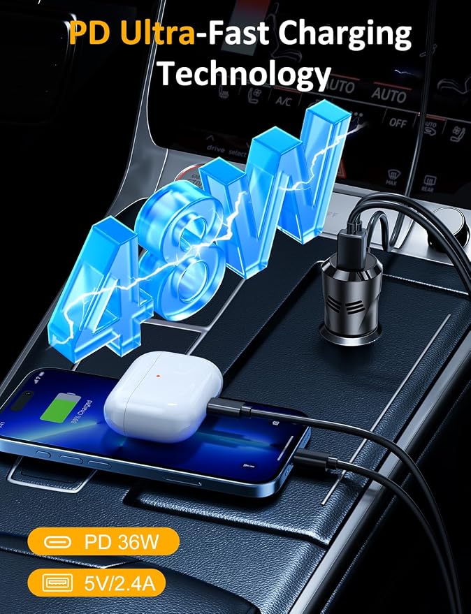 Bluetooth Car Adapter 3 in 1 FM Transmitter PD 48W Fast Charging | Bluetooth Transmitter with Phone Holder, Strong Microphone, HiFi Bass Sound, Hands-Free Call, Support USB/TF Drive