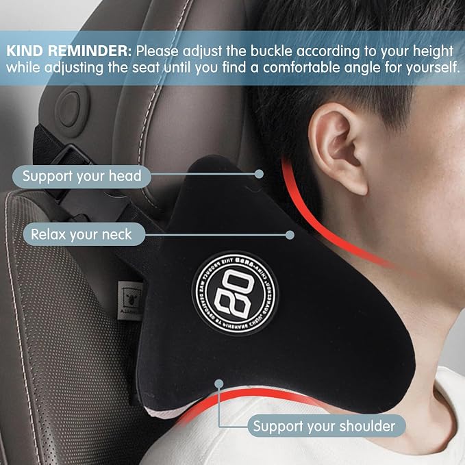 Really Cozy Car Headrest Pillow, Car Neck Pillow for Driving - Linen Gray | 100% Memory Foam and Breathable Removable Cover, Ergonomic Design - Car Pillow with Adjustable Strap for Neck Pain Relief