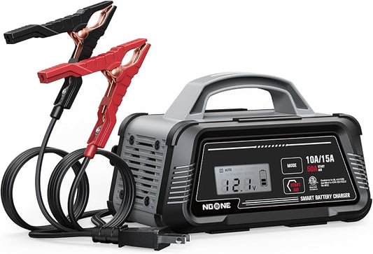 NOONE 10A/15A Smart Battery Charger - 6V/12V Fully Automatic Maintainer | with 50A Engine Start, Auto Repair & Desulfation with Overheat Protection - Compatible with Lead-Acid, AGM, LiFePO4 Batteries