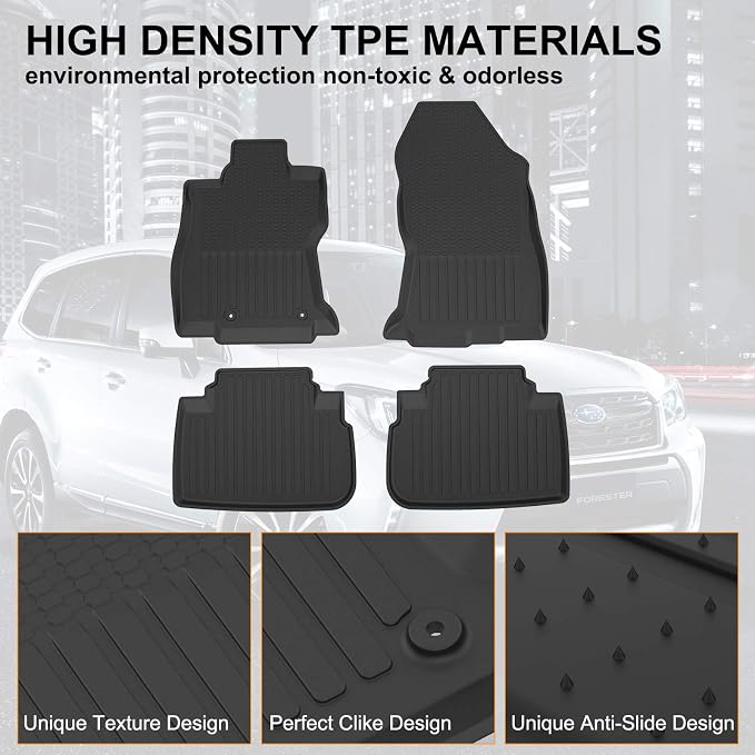 Kiwi Master Floor Mats for 2019-2024 Subaru Forester | OEM Replacement J501SSJ030, Custom Fit All Weather Car Mats, Heavy Duty TPE Floor Liners, Front & Rear 2 Row Set, Black