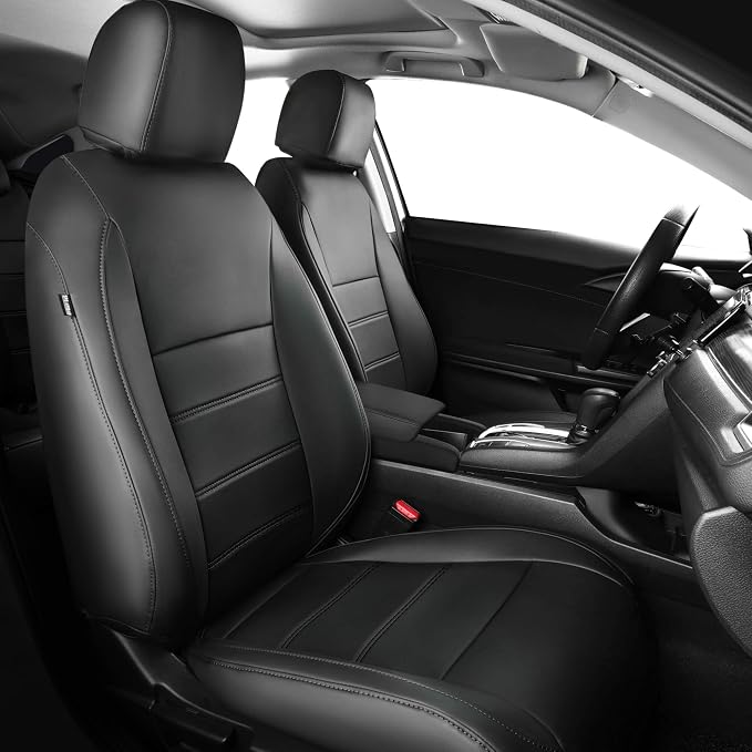 Seat Covers for Honda Civic Sedan 2022-2024 Touring &2025 2026 Hybrid Sport Touring, Faux Leather Black Leather Car Seats Cover Full Set for car - Rear Row 60/40 Split Bench