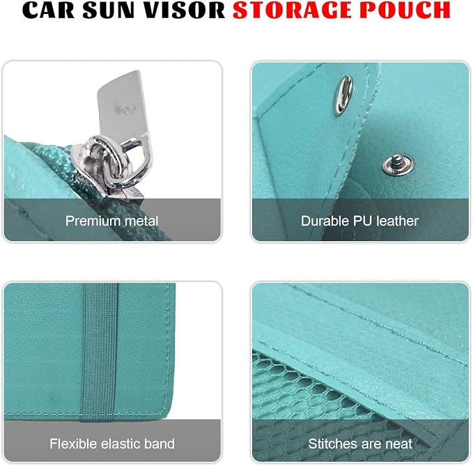 Car Sun Visor Organizer, Multifunctional Auto Visor Storage Bag with Net Pocket & Eyeglass Clamp, Waterproof Multi-Pocket Storage Pouch Ticket Organizer for Car Sun Visors (Blue)