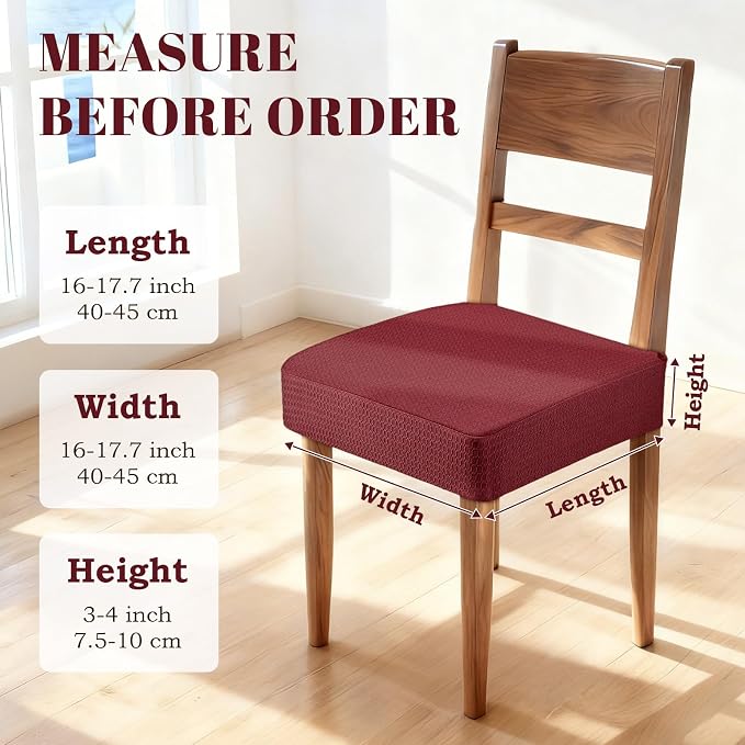Songrey Waterproof Chair Covers for Dining Chairs, Set of 6, Wine Red | No Rear Seat Covers for Dining Room , Chair Protector Slipcover, Stretch Removable Washable