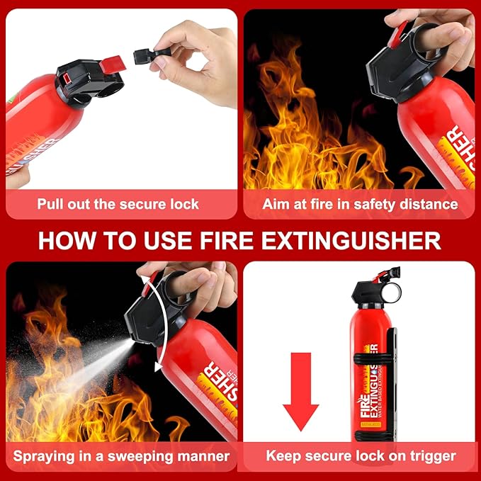 Fire Extinguisher for Home with Mount - 3 Pack Upgraded 8-in-1 Portable Fire Extinguishers for Home, Kitchen, Car, Boat, RV, Vehicle - Water-Based Fire Extinguisher for Class A, B, C, K Fires