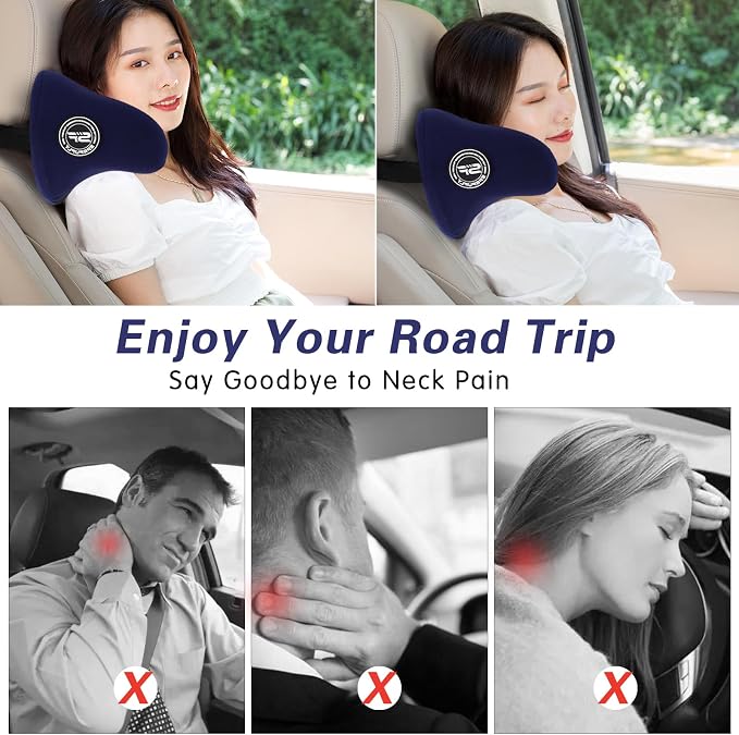 U-Shaped Car Headrest Pillow, Headrest Pillow with Adjustable Strap(Blue) | Ergonomic Design Fits Most Car & Office Chairs, Space Memory Foam & Removable Cover, Extreme Comfort Travel Car Pillow(Blue)