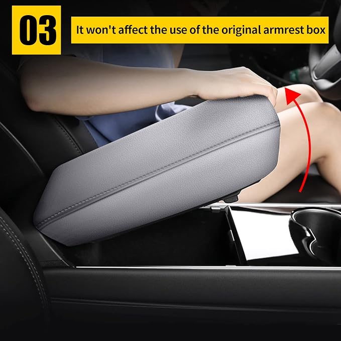AOMSAZTO Grey Armrest Console Cover for Civic 2012-2015 Honda Middle Leather Arm Cover