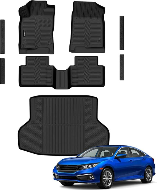 Auxko All Weather Floor Mats Cargo Mat & Door Sill Protector for Honda Civic Sedan 2016-2021 TPE Liners Accessories Guard Odorless Anti-Slip Floor Trunk Liner