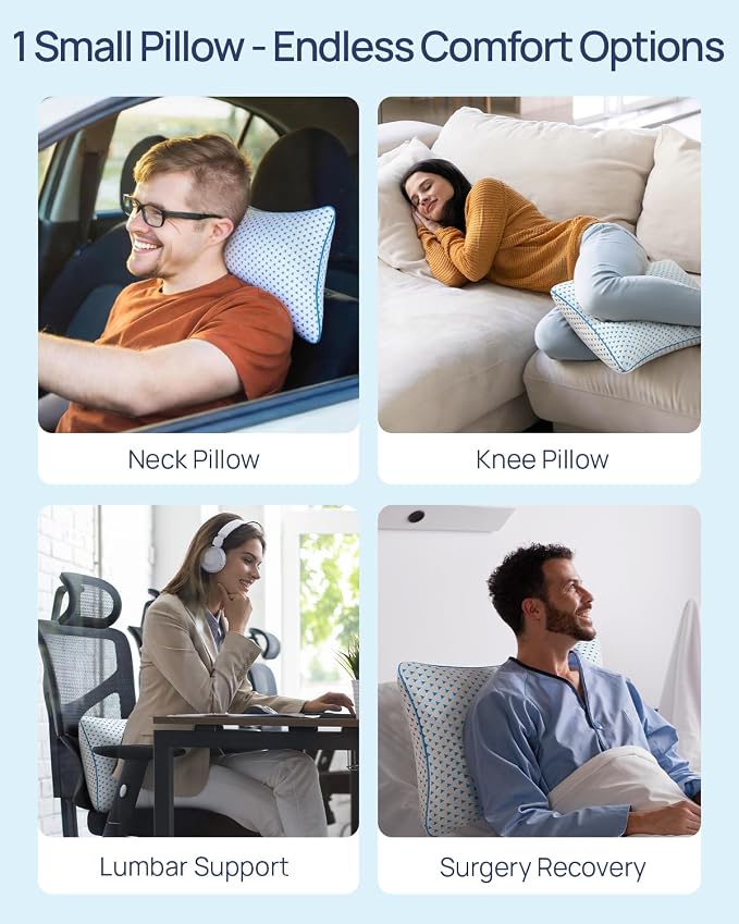 Adjustable Small Cooling Memory Foam Pillow for Travel, Camping & Airplane | Compressible, Mini Shredded Foam Bed Pillow for Medium Firm Neck Knee Lumbar Support, Ideal Car Sleeping, Backpacking, Hiking