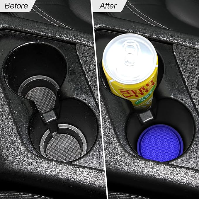 8sanlione 4 Pack Car Cup Holder Coaster, 2.75 Inch Diameter Non-Slip Universal Insert Coaster, Durable, Suitable for Most Car Interior, Car Accessory for Women and Men (Trench/Deep Blue)