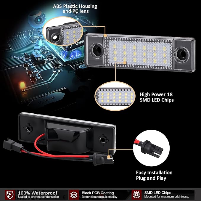 D-Lumina LED License Plate Lights Tag Lamp Assembly Compatible with Chevy Cruze 2009-2023, Powered by 18-SMD 6000K White LED Tag Light, Pack of 2