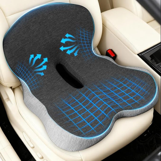 Denchy Memory Foam Car Seat Cushion with Back Support, Truck Driver Cushion | Seat Cushion with Lumbar Support Pillow for Long Driving, Orthopedic Butt Sitting Pad for Office Chair Pain Relief