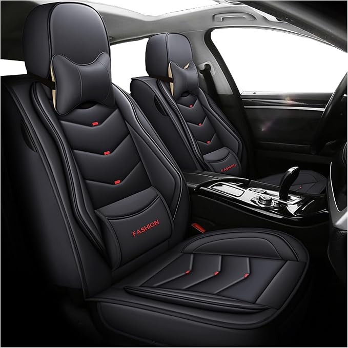 Leather Car Seat Covers,Full Coverage Seat Covers Full Set with Fixed Lumbar Support,Universal Automotive Seat Covers for Cars,SUVs,Trucks and Sedans