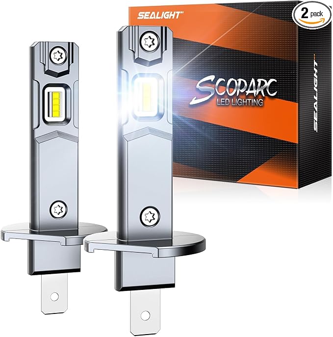 SEALIGHT H1 Fog Bulbs, 70,000LM Super Brighterness 1:1 Mini Size, 6500K Cool White Fog Lights, 3 Minutes Inatallation, Pack of 2