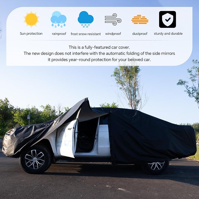 Truck Cover Waterproof All Weather,Outdoor Car Cover Sun Uv Rain Protection,Universal Fit for Chevy Silverado Dodge Ram 1500 Ford F150,Maverick,Fit Truck-Length 233" to 245"