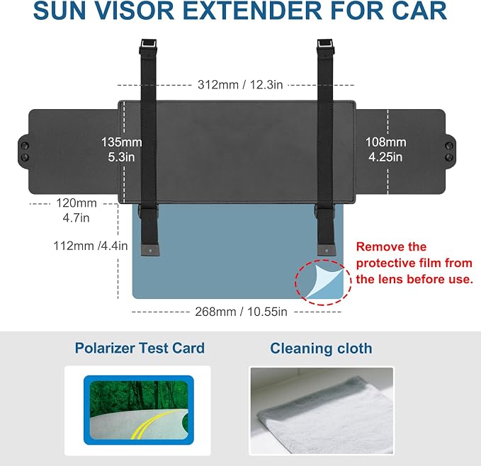 Veharvim Sun Visor Extender for Car (Polarized, UV400, PC Lens, 2 Side Sunshade), Car Visor Extender Sun Blocker, Visor Extender Attachment, Anti-Glare Sun Visor Accessory for Safe Driving (2 Pack)